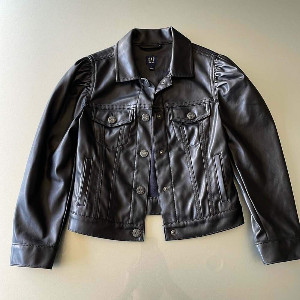 GAP Kids Black PleatherJacket Sz M